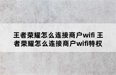 王者荣耀怎么连接商户wifi 王者荣耀怎么连接商户wifi特权